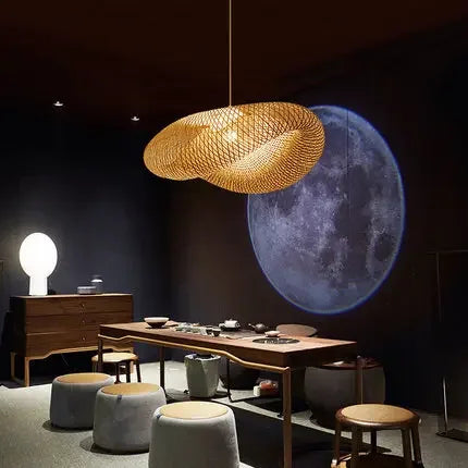 Chinese Handmade Bamboo Pendant Lights - Wicker Rattan Wave Shade Pendant Lamps for Restaurant, Aisle, Tea Room, and Indoor Lighting