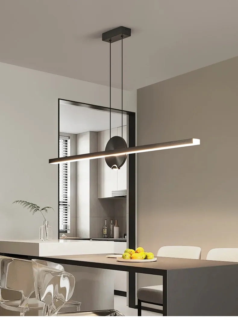Minimalist Linear Pendant Lights LED Modern Chandelier Dining Room Island Light Restaurant Cafe Bar Office Hanging Lamps Black