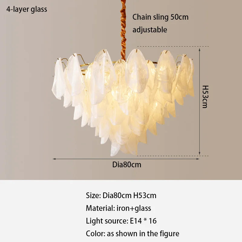 French Light and Luxury Restaurant Pendant Lamp - Postmodern Elegance with a Retro Glass Feather Design for Bedrooms and Dining Spaces