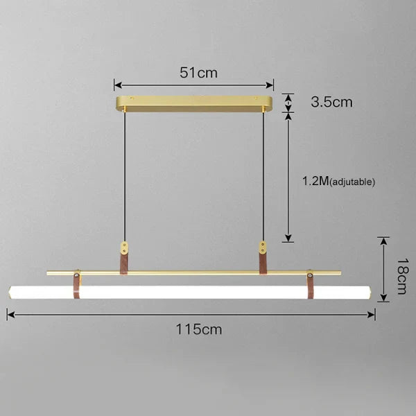 Eden Chandelier - Modern Long Tube Pendant Lamp in Black and Gold with Leather Accents for Kitchen, Dining Room, Office, and Cafe