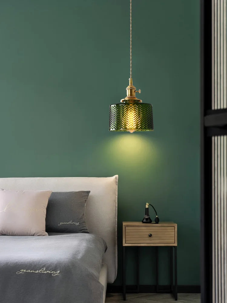 Vintage Brass Green Glass Pendant Light - Illuminate Your Dining Room, Bar, or Bedroom with Scandinavian Elegance