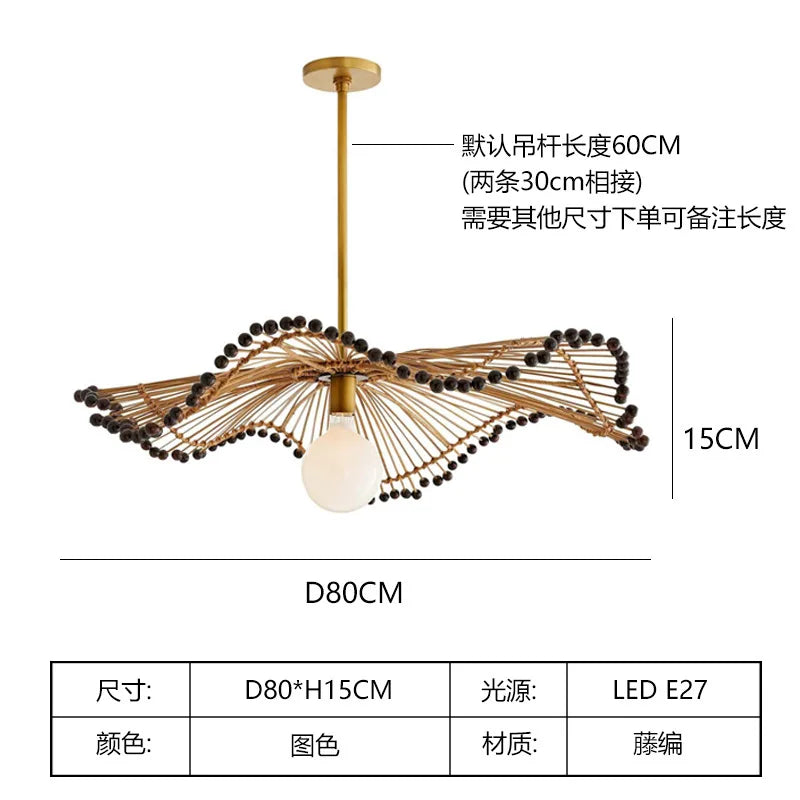 Japanese Bamboo Woven Pendant Lamp - Artistic Rattan Lighting Fixture for Restaurants, Bedrooms, and Retro Decor