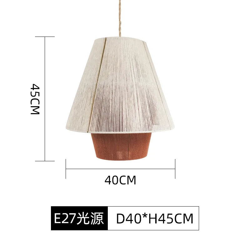 Japanese-Inspired Retro Chandelier - Woven Hemp Rope Pendant Lamp for Creative Home Decor