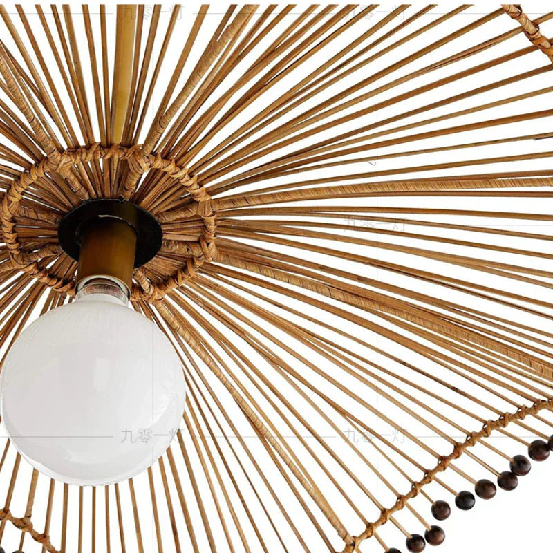 Japanese Bamboo Woven Pendant Lamp - Artistic Rattan Lighting Fixture for Restaurants, Bedrooms, and Retro Decor