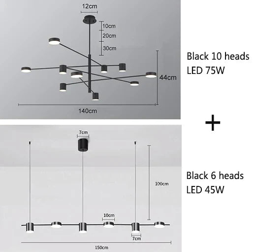 Swivel LED Chandelier - Versatile for Living, Dining, Office - Sleek Black Pendant Light - Modern Home Decor