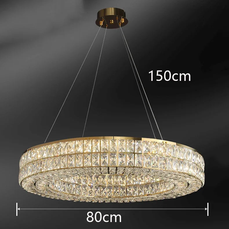 Modern Minimalist Crystal Light Luxury Circular Ring Hanging Lamp High-end Atmospheric Hall Light Bedroom Crystal Pendant Light