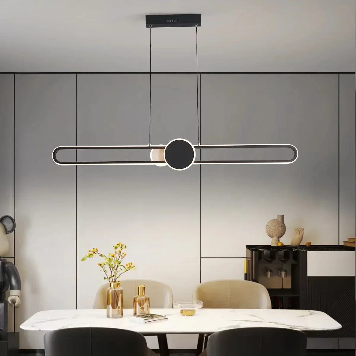 Contemporary LED Strip Pendant Lights - Minimalistic Lighting for Dining Tables, Living Rooms, Kitchens, and Bedrooms with Remote Dimming