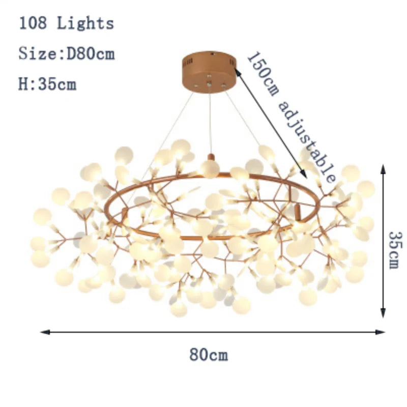 Modern Nordic LED Chandelier Lights - Elegant Firefly Pendant Lighting in Rose Gold/Gold Finish