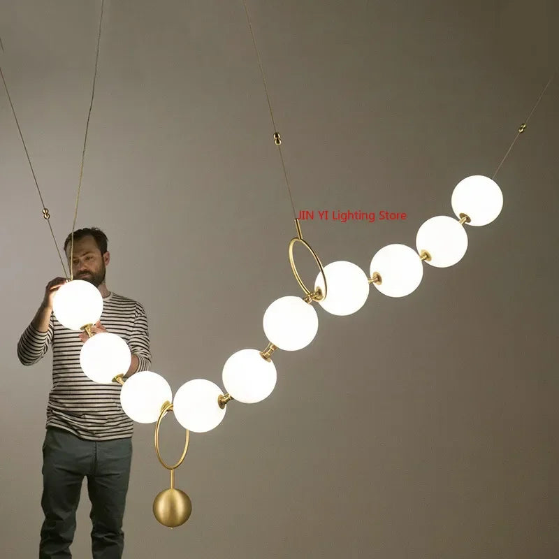 Nordic Luxury Necklace Led Pendant Light For Ceiling Chandelier White Glass Ball Hanging Lamp Glass Lampshade 12cm