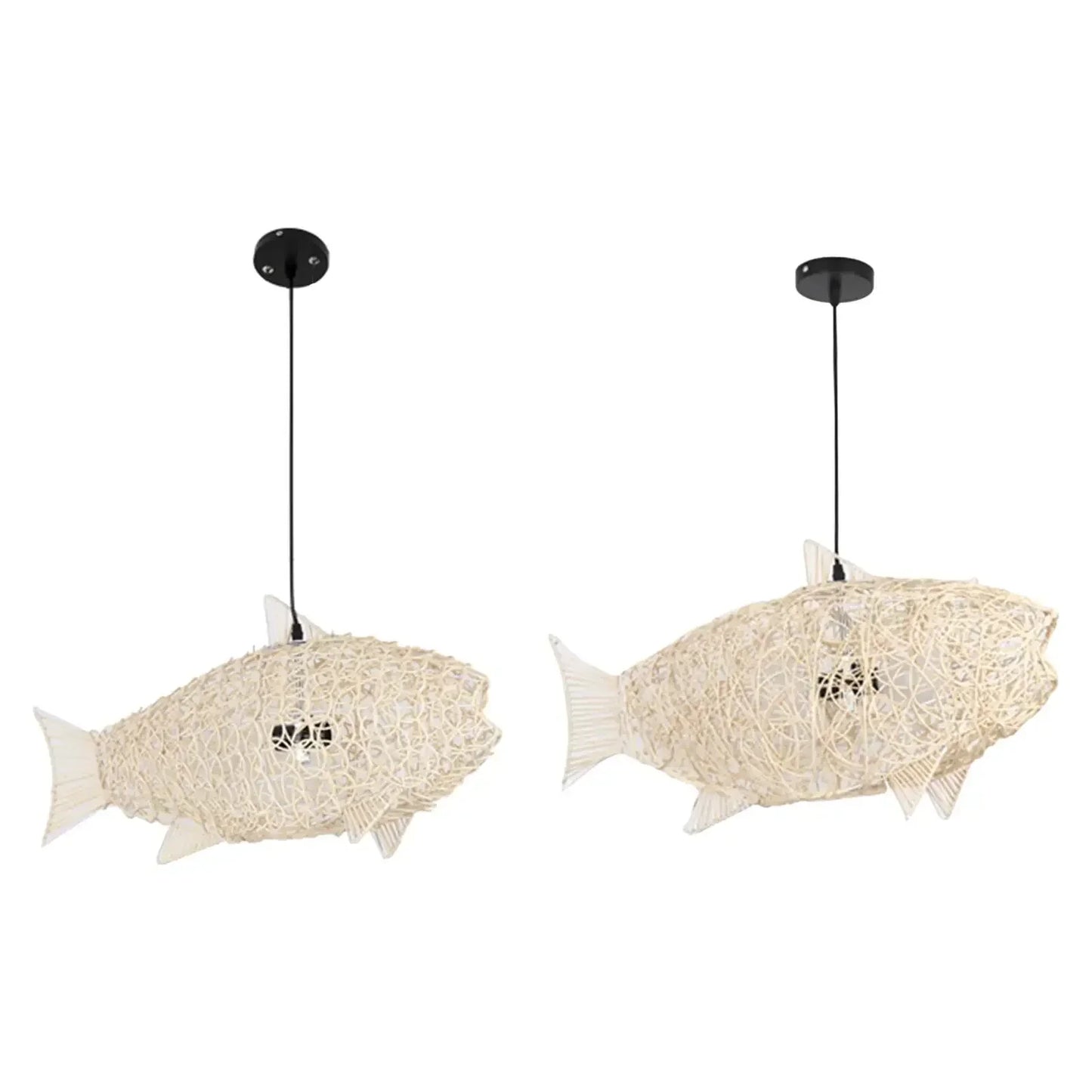Hand-Woven Rattan Fish-Shaped Pendant Light - Artful Decorative Lighting for Home and Restaurant