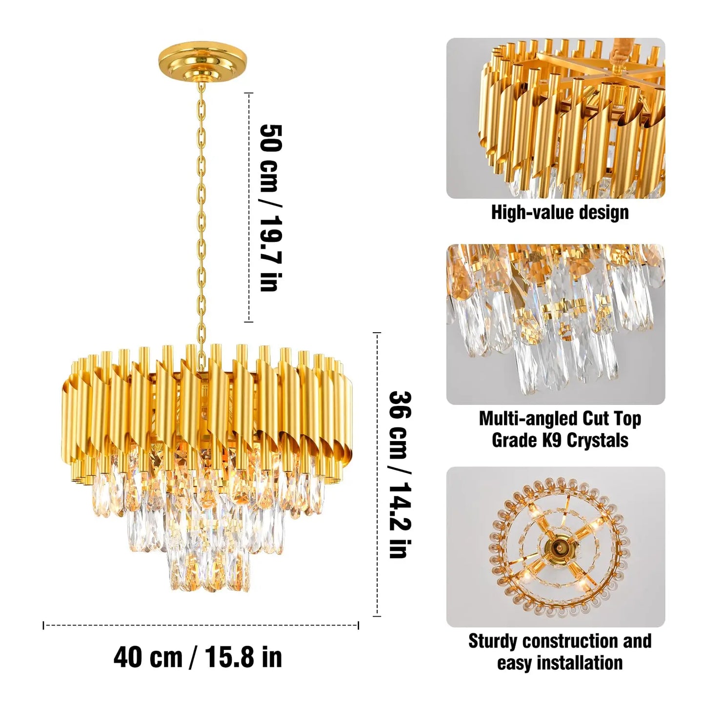 Modern Crystal Chandeliers,Crystal Pendant Light Fixture, 3-Tier Flush Mount Crystal Ceiling Light Raindrop for Dining Room Livi