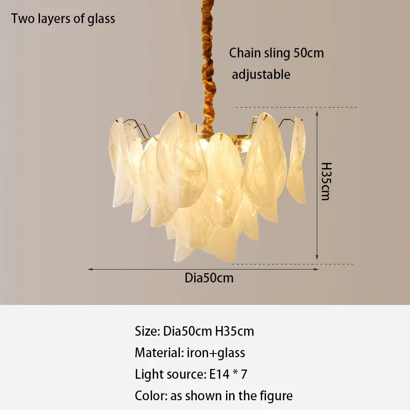 French Light and Luxury Restaurant Pendant Lamp - Postmodern Elegance with a Retro Glass Feather Design for Bedrooms and Dining Spaces