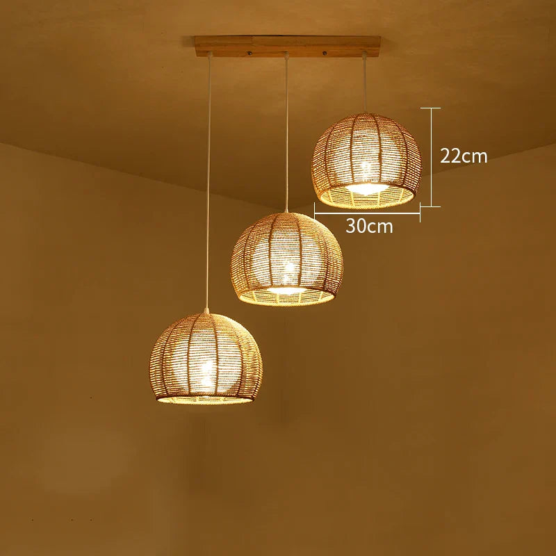 Set of 3 Modern Hand-Knitted Bamboo Rattan Pendant Lights - Weaving Elegance for Your Home