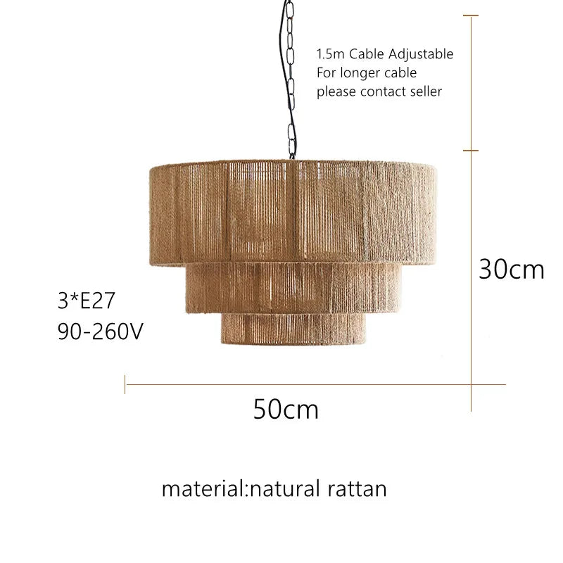 Bohemian Retro Chandelier - Handmade Rattan Pendant Lamps for Creative Country-Style Decor