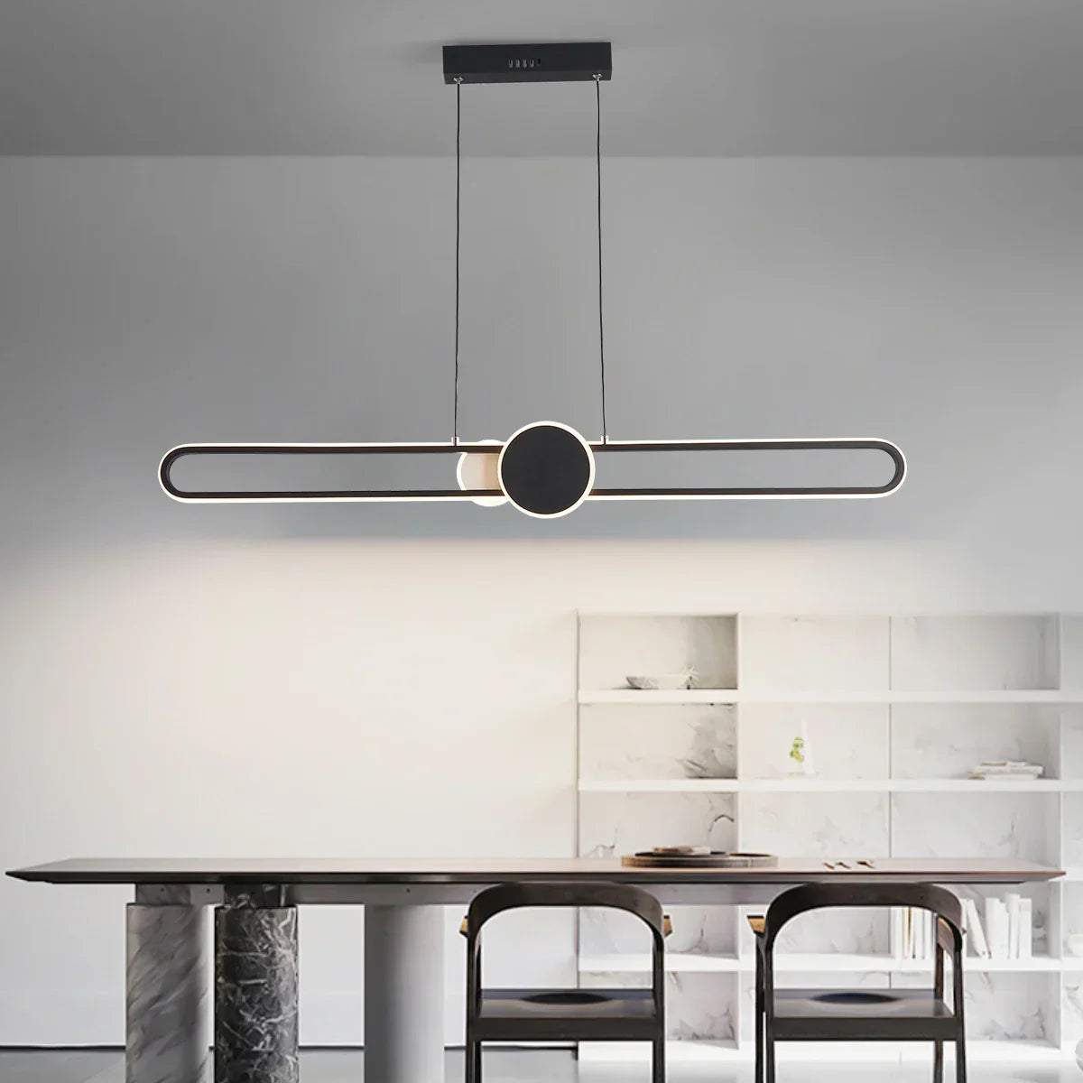 Contemporary LED Strip Pendant Lights - Minimalistic Lighting for Dining Tables, Living Rooms, Kitchens, and Bedrooms with Remote Dimming
