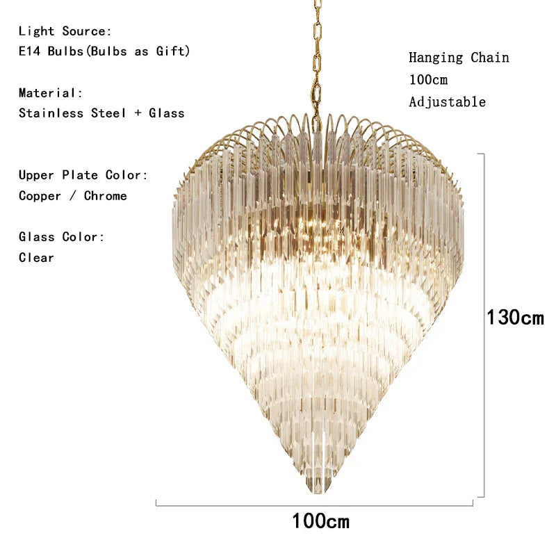 Gianna Italian Crystal Glass Pendant Chandelier – Classic Hanging Light for Staircase & High Ceilings