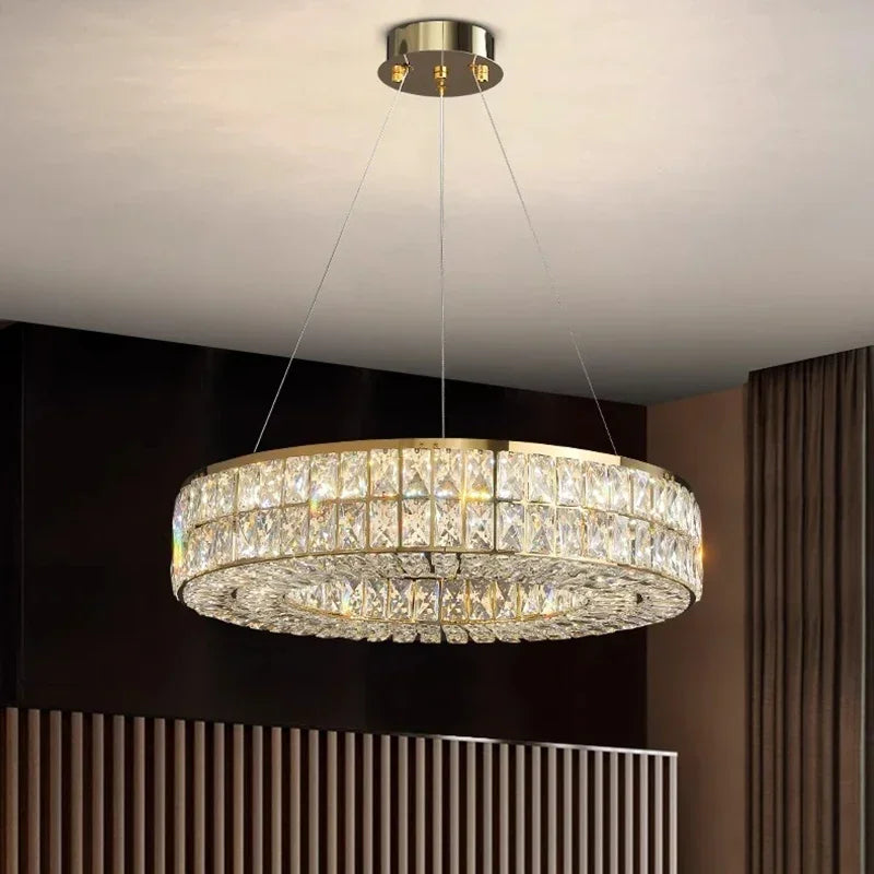 Modern Minimalist Crystal Light Luxury Circular Ring Hanging Lamp High-end Atmospheric Hall Light Bedroom Crystal Pendant Light