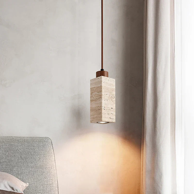 Yellow Travertine Marble Pendant Lamp - Wabi-Sabi Elegance for Dining, Kitchen, and More