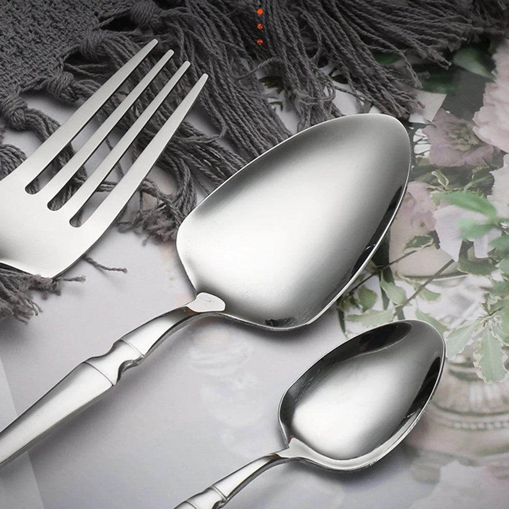 24pcs Silver Cutlery Set Stainless Steel Tableware Knife Fork Coffee Spoon Dinnerware Dishwasher Safe Dinner Cutlery