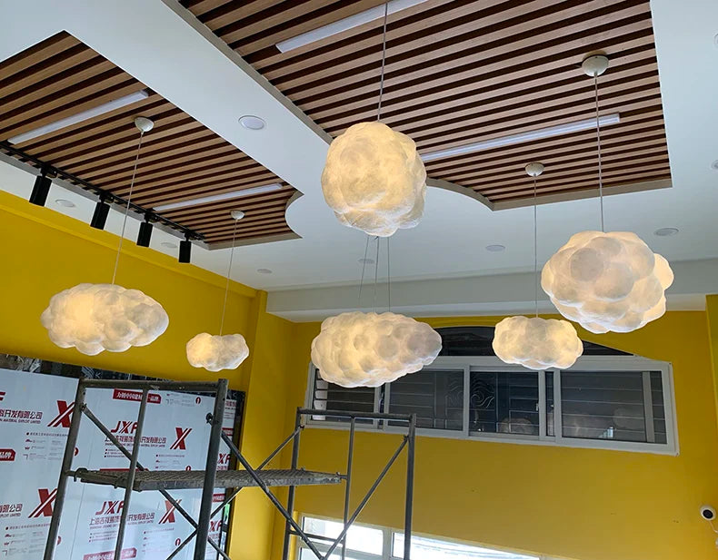 Creative White Cotton Cloud Pendant Lamp - Perfect for Kids' Room, Coffee Room, and Girl's Bedroom Decor - LED Hanging Lights with Unique Lightning Design