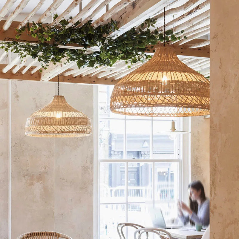 Chinese Creative Hand-Woven Rattan Art LED Pendant Lamp - Retro Decorative Lighting for Restaurants, Hotels, Study Rooms, Hallways, and Rural Decor