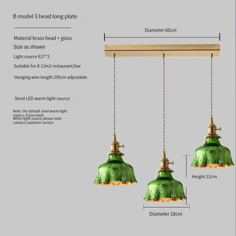 Vintage Brass Green Glass Pendant Light - Illuminate Your Dining Room, Bar, or Bedroom with Scandinavian Elegance