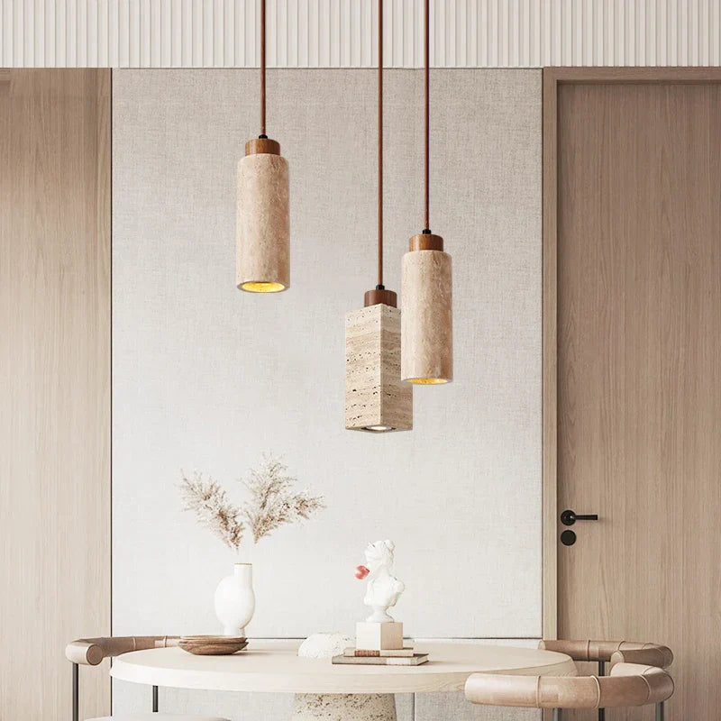 Yellow Travertine Marble Pendant Lamp - Wabi-Sabi Elegance for Dining, Kitchen, and More