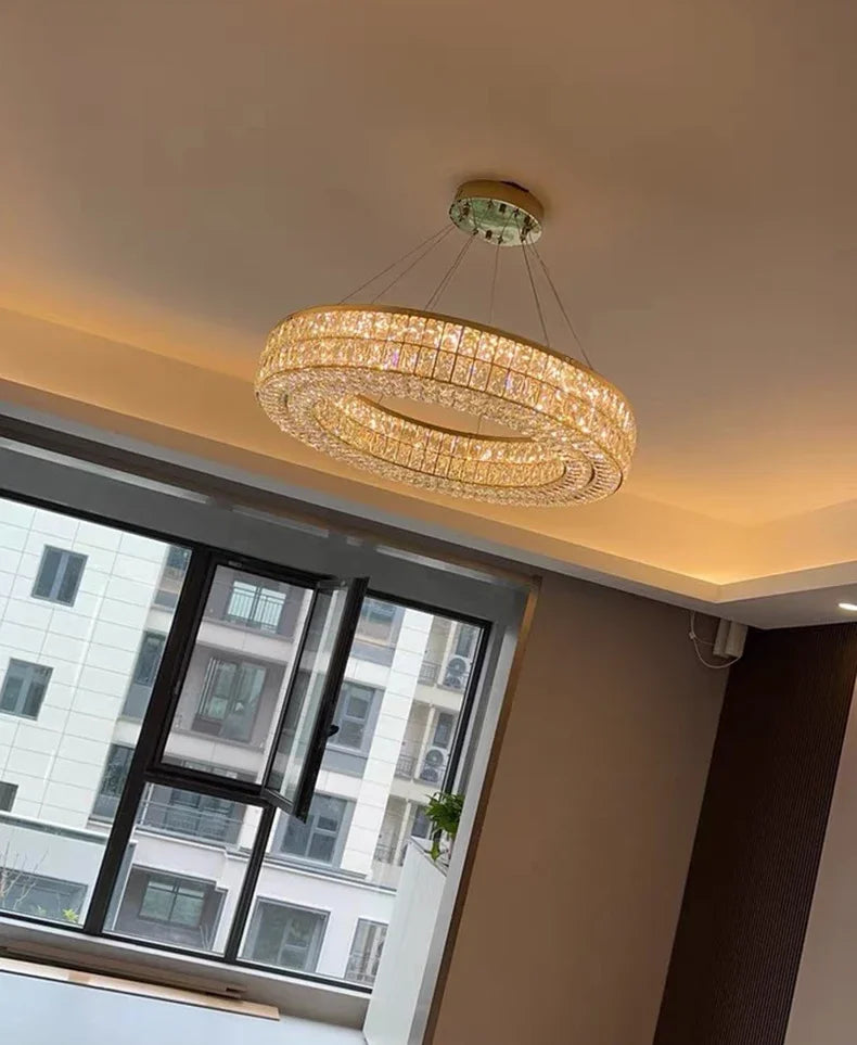 Modern Minimalist Crystal Light Luxury Circular Ring Hanging Lamp High-end Atmospheric Hall Light Bedroom Crystal Pendant Light
