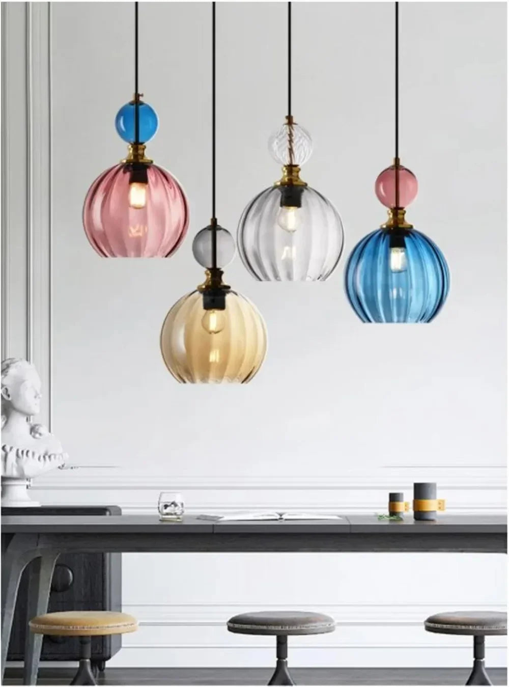 Nordic Colored Glass Chandelier Postmodern Creative Designer Restaurant Bar Counter Bedroom Bedside Lamp Excluding Light Bulbs