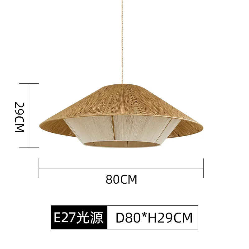 Japanese-Inspired Retro Chandelier - Woven Hemp Rope Pendant Lamp for Creative Home Decor