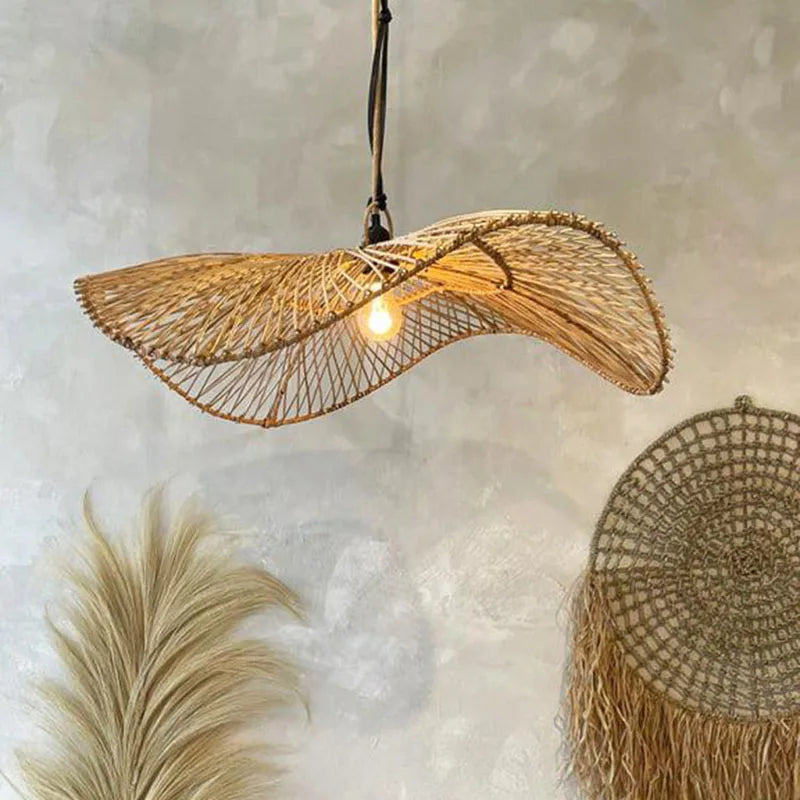 Handmade Art Rattan Pendant Lamp - Oriental Water Pattern Luminaire for Elegant Living Room and Bedroom Decor