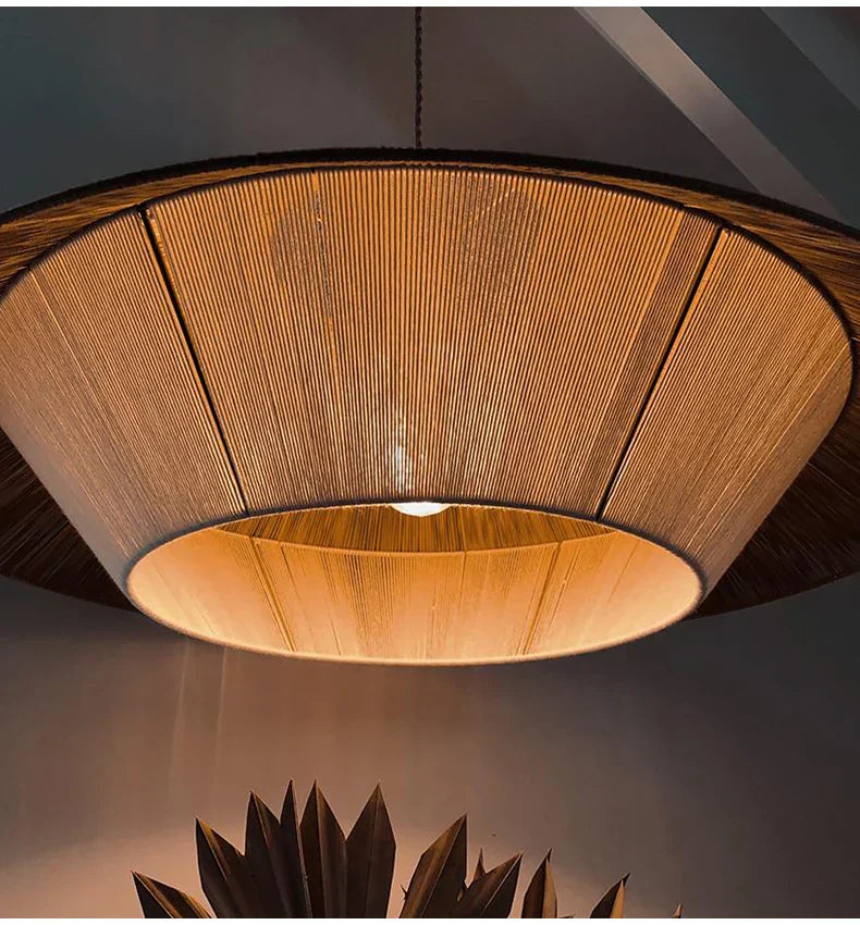Japanese-Inspired Retro Chandelier - Woven Hemp Rope Pendant Lamp for Creative Home Decor