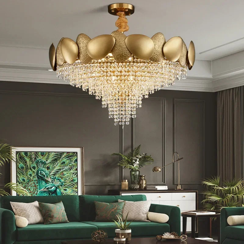 LED Tassels Crystal Chandelier - Modern Stainless Steel Gold Long/Round Pendant Light