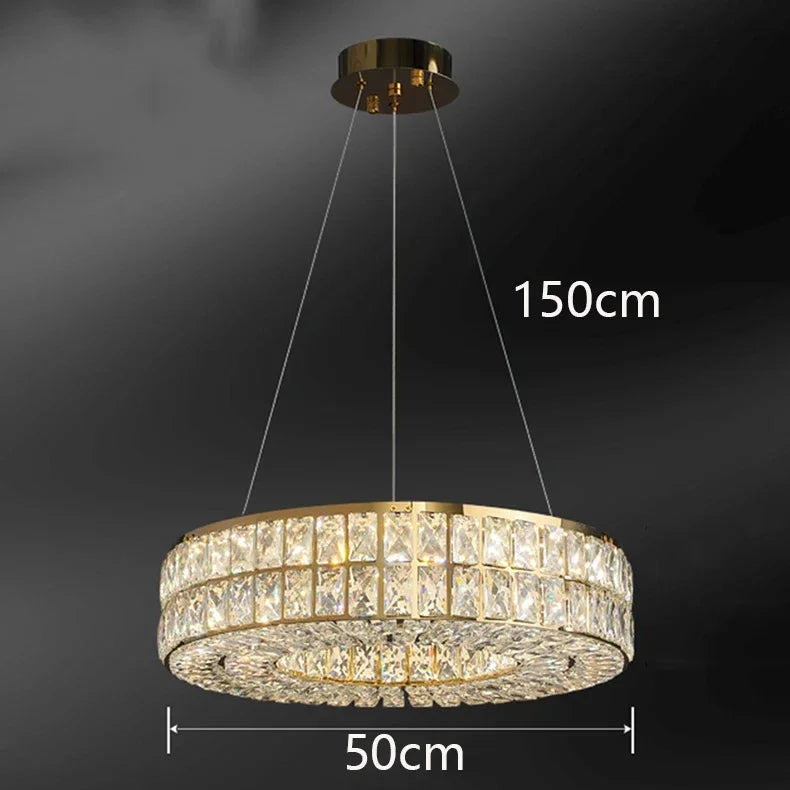 Modern Minimalist Crystal Light Luxury Circular Ring Hanging Lamp High-end Atmospheric Hall Light Bedroom Crystal Pendant Light