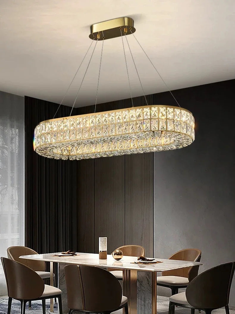 Modern Minimalist Crystal Light Luxury Circular Ring Hanging Lamp High-end Atmospheric Hall Light Bedroom Crystal Pendant Light
