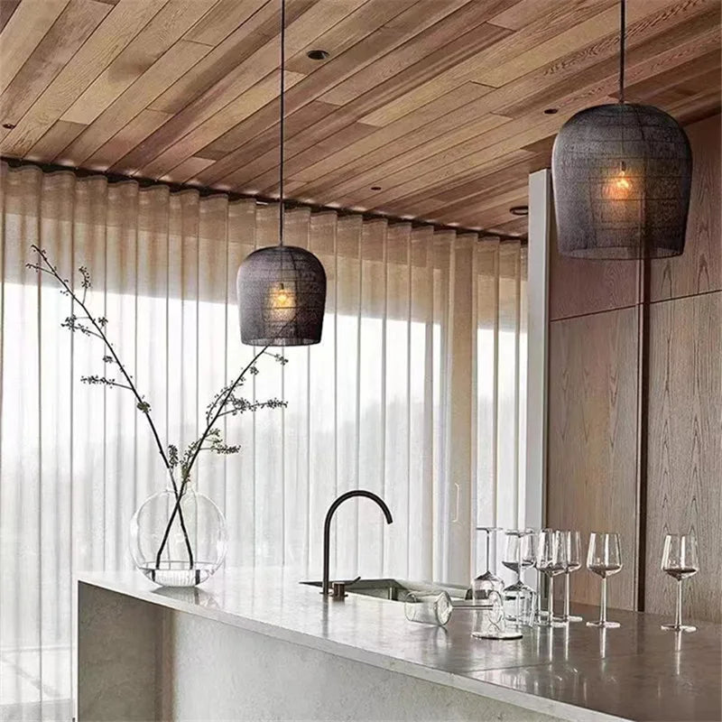 Wabi Sabi Rattan Pendant Light - Handcrafted Elegance for Your Dining Room, Bedroom, or Bar Area