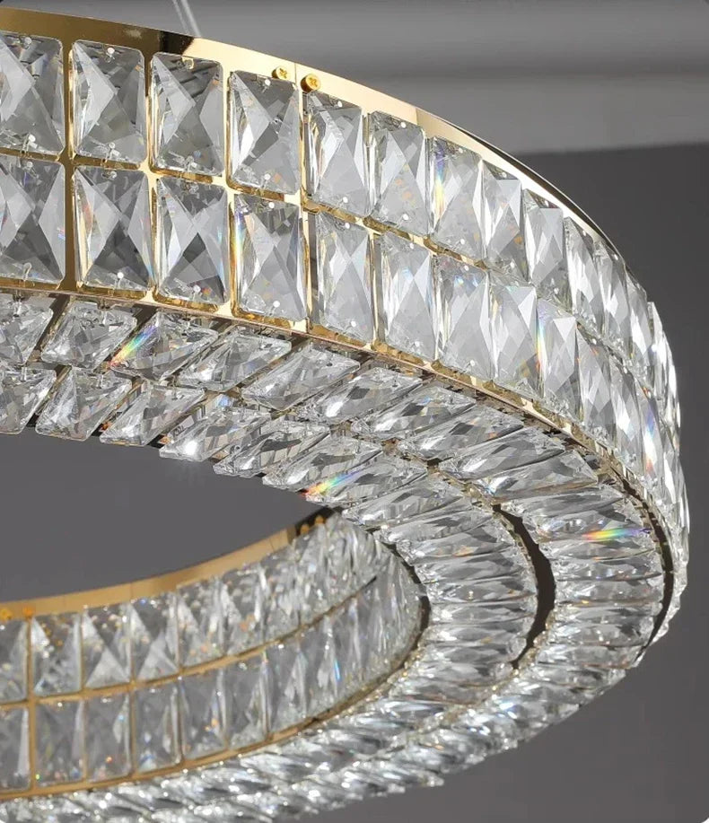 Modern Minimalist Crystal Light Luxury Circular Ring Hanging Lamp High-end Atmospheric Hall Light Bedroom Crystal Pendant Light