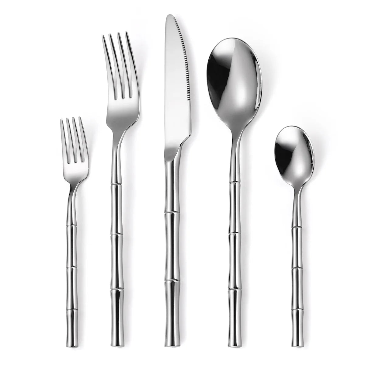 Dining & Tableware: Creative Cutlery with Bamboo Handle,304 Stainless Steel Western Tableware,Steak Forks Spoon Dinnerware Flatware Dishwasher Safe by DaAvere Home