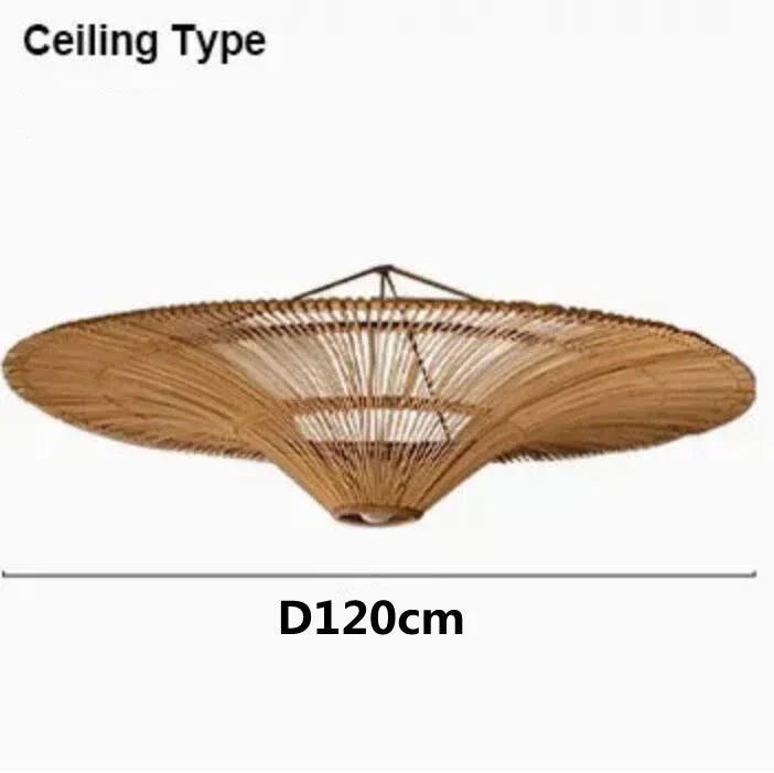 Wabi Sabi Japanese Rattan Pendant Light - Handmade Straw Hat Chandelier for Unique Decor