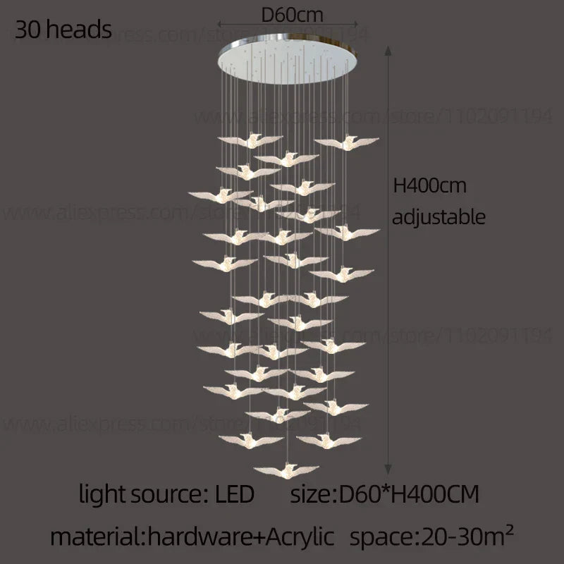 Contemporary LED Bird-Shaped Pendant Lamp - Stylish Illumination for Your Living Space