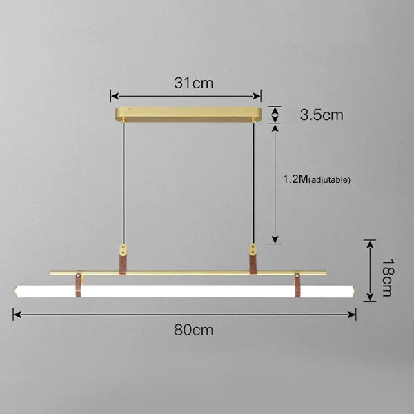 Eden Chandelier - Modern Long Tube Pendant Lamp in Black and Gold with Leather Accents for Kitchen, Dining Room, Office, and Cafe