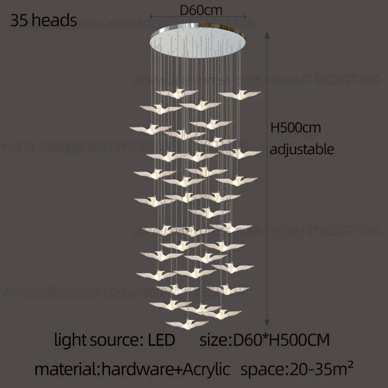Contemporary LED Bird-Shaped Pendant Lamp - Stylish Illumination for Your Living Space