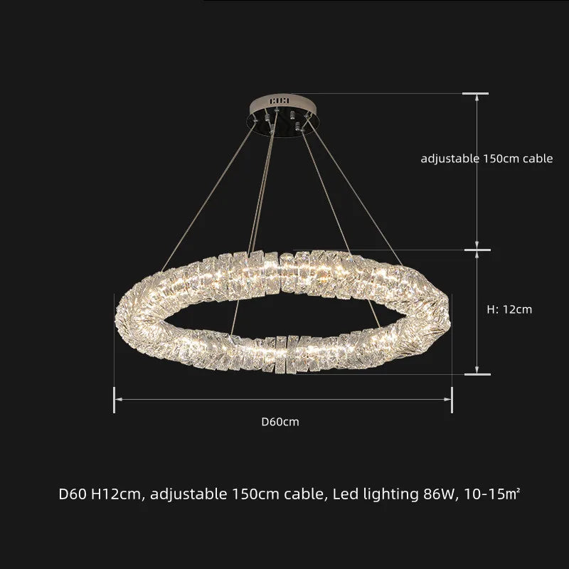 Sophisticated Crystal LED Pendant Lights - Dimmable, Ideal for Living and Dining Rooms - Luxurious Ring Design