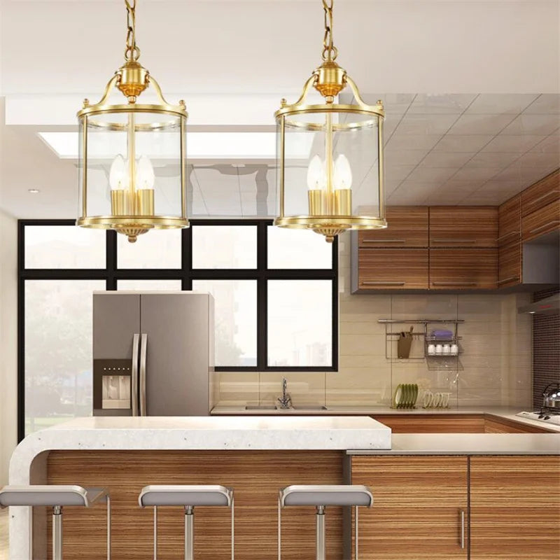 American Country Style Pendant Lamp - Bronze Glass Chandelier for Dining and Living Spaces