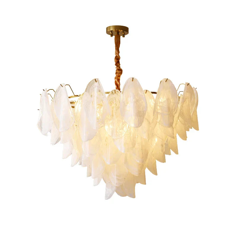 French Light and Luxury Restaurant Pendant Lamp - Postmodern Elegance with a Retro Glass Feather Design for Bedrooms and Dining Spaces