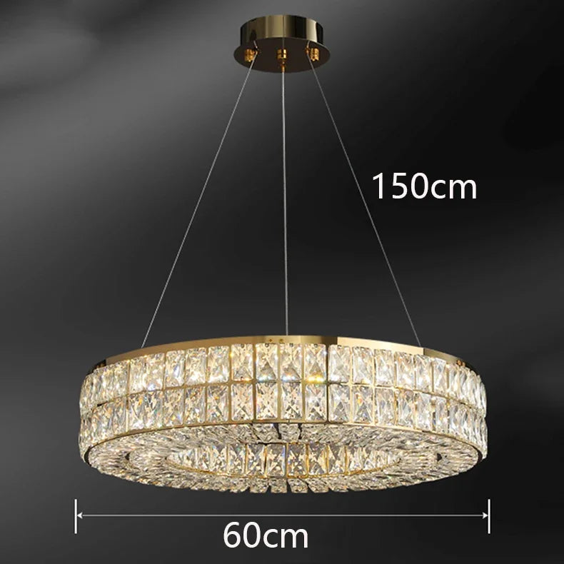 Modern Minimalist Crystal Light Luxury Circular Ring Hanging Lamp High-end Atmospheric Hall Light Bedroom Crystal Pendant Light