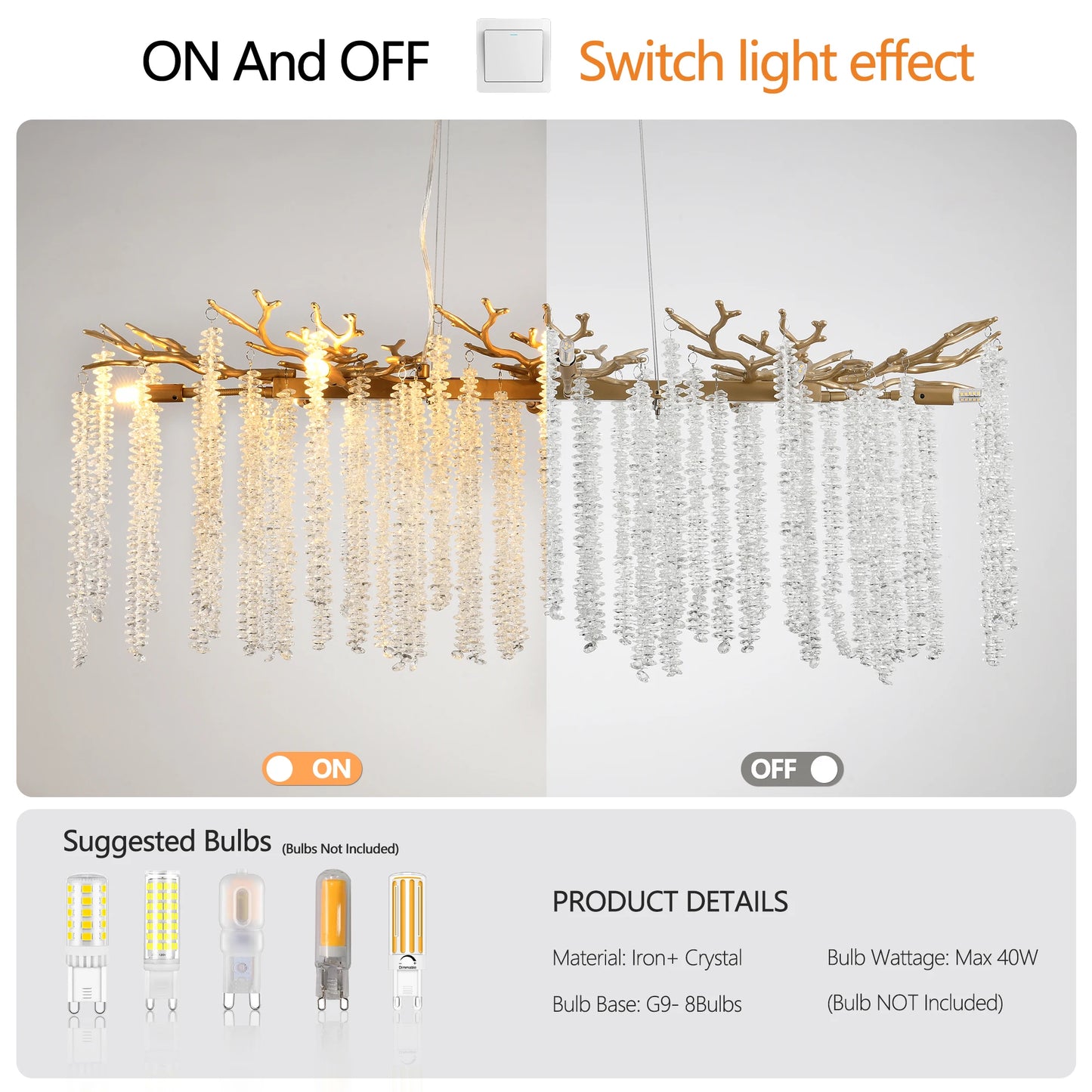 39.4inch Modern Golden Chandelier with Cascading Crystal String, Perfect for Living Room, Dining Room and Foyer, High-End Decorative Lamps (Bulb Not Included)
