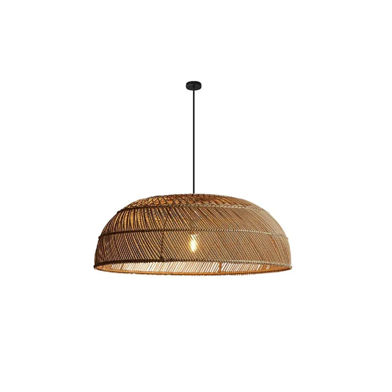 Chinoiserie Flat Rattan Pendant Light - Modern Handmade Creative Pattern Lamp for Living Rooms, Bedrooms, and Dining Room Table Chandeliers
