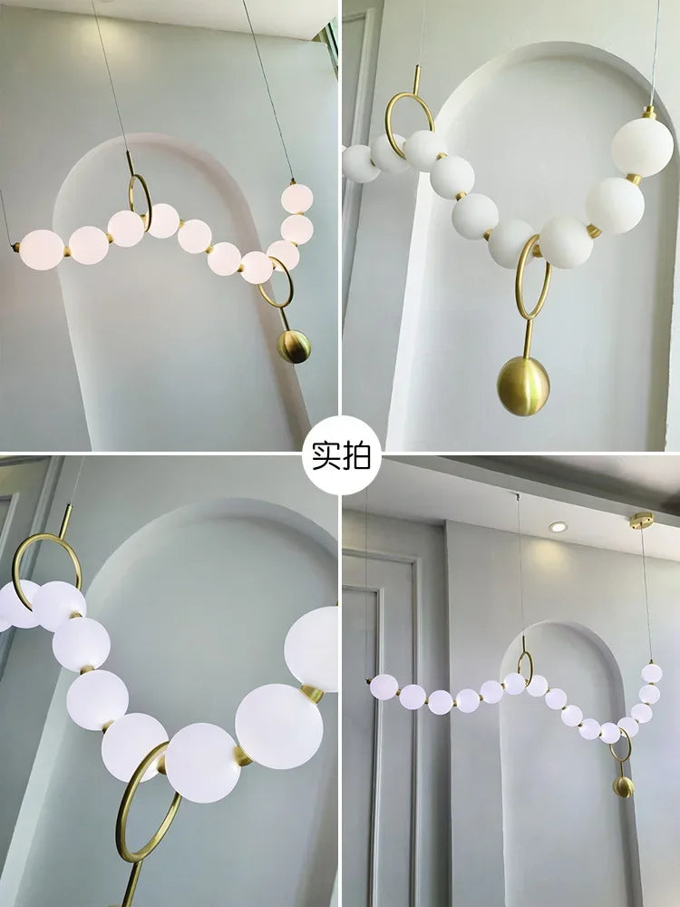 Nordic Luxury Necklace Led Pendant Light For Ceiling Chandelier White Glass Ball Hanging Lamp Glass Lampshade 12cm