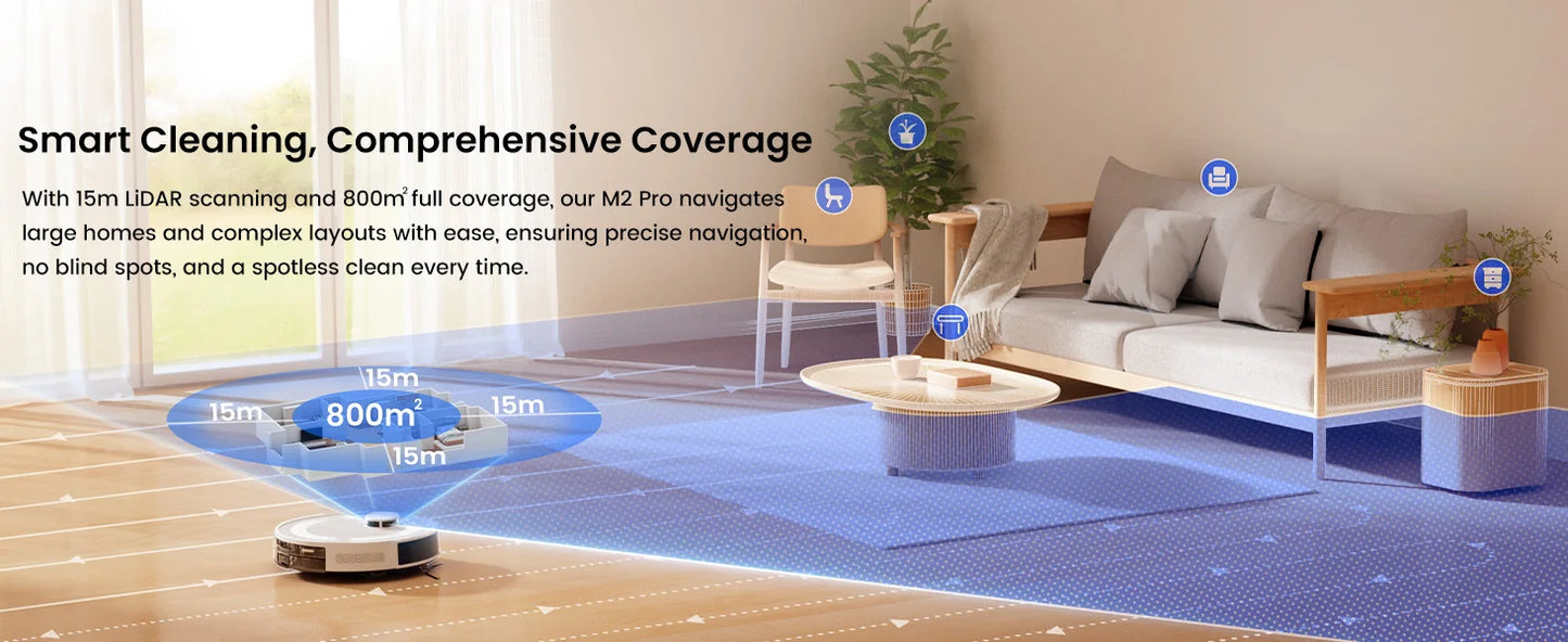 Lefant M2Pro Robot Vacuum with Mop,Self-Emptying, 6000Pa , DTOF Laser Navigation, PSD Obstacle Avoidance, Wi-fi/Alexa Control